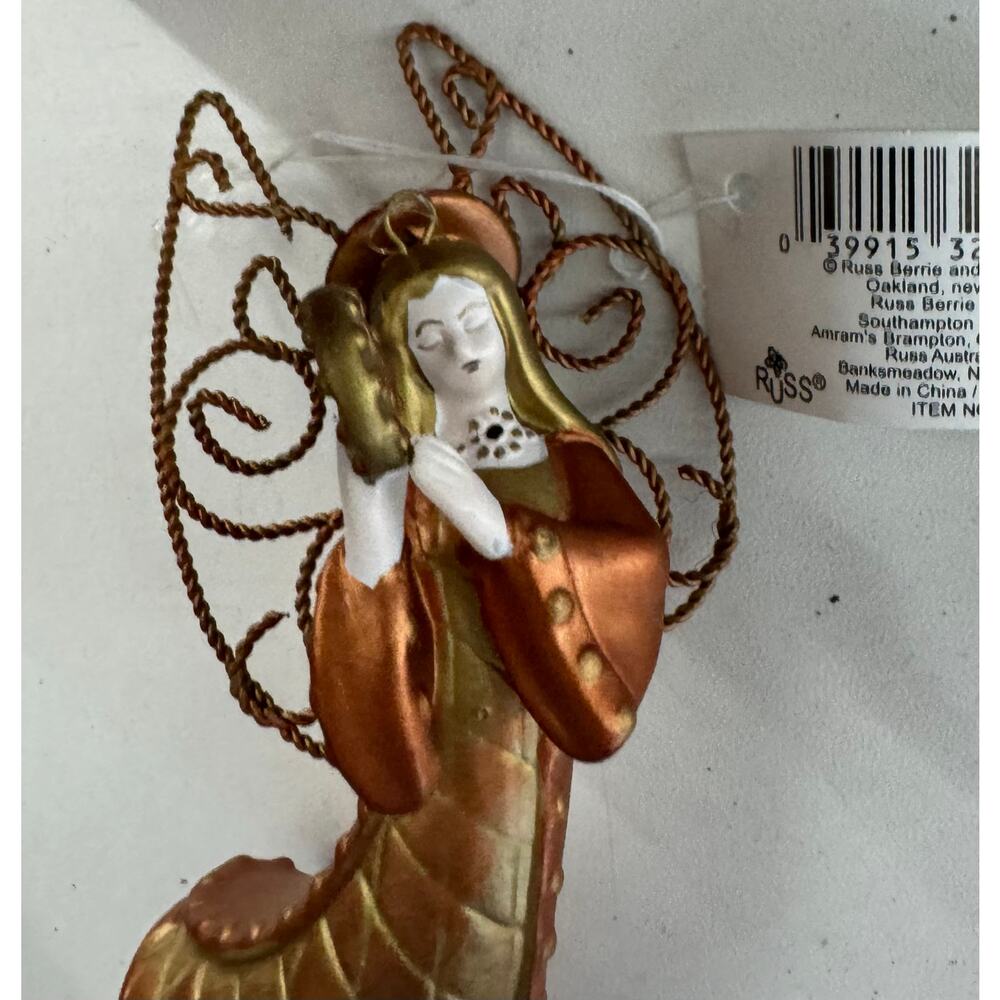 Vintage Russ Praying Angel Ornament Golden Renaissance Christmas